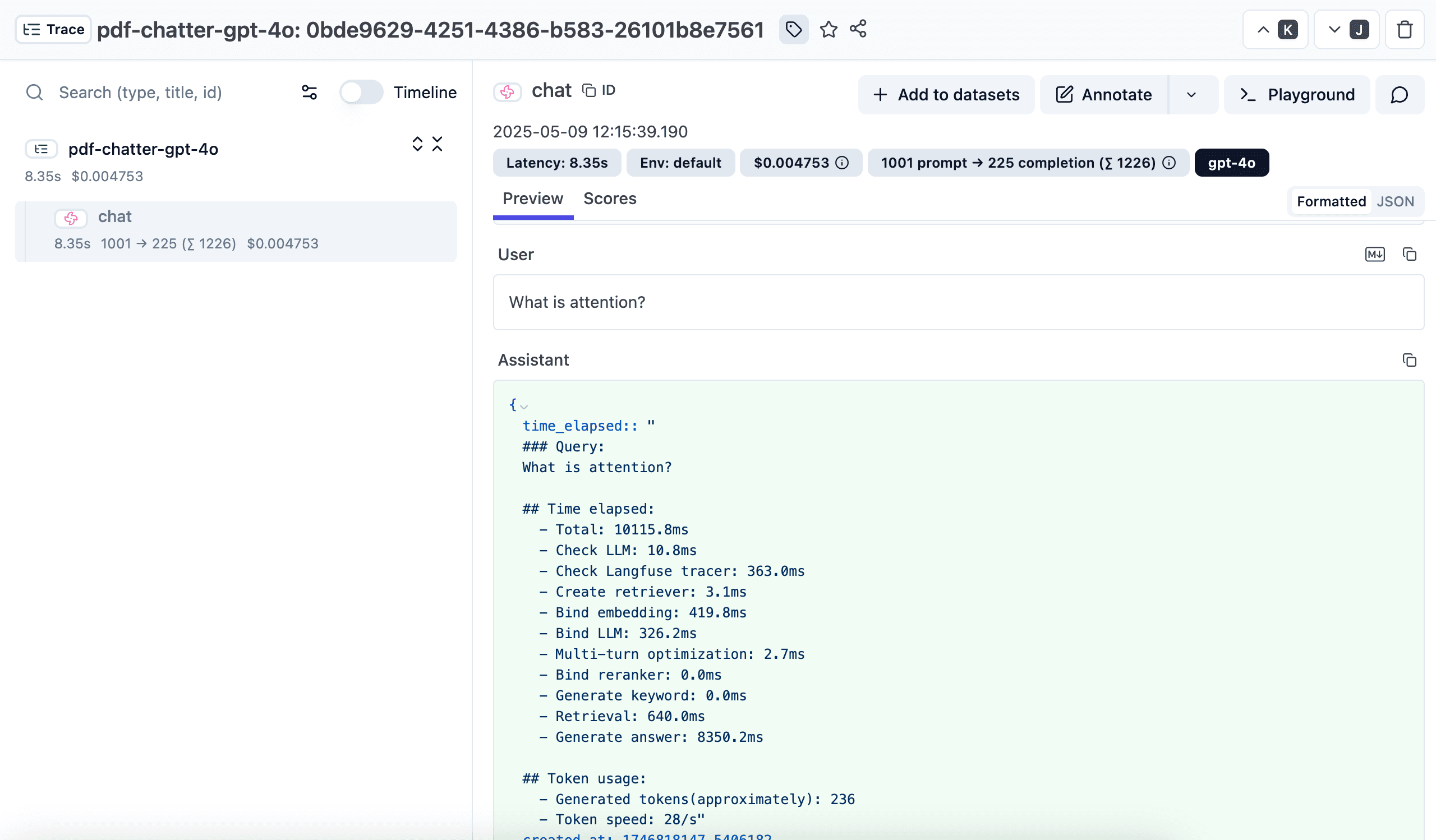 Example Ragflow trace in Langfuse